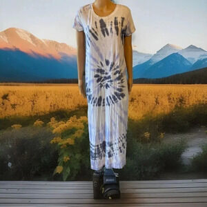Sundry Anthropologie White Purple TieDye Side Slit Maxi Dress Womens 1/S Stretch